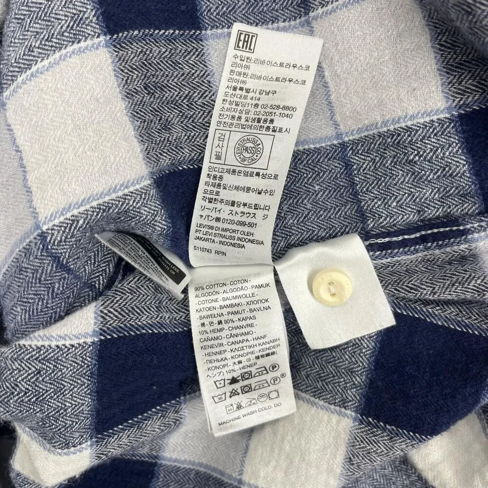 Levi's Shirt Mens Large Blue Plaid Flannel Relaxed Long Sleeve Button‎ Down